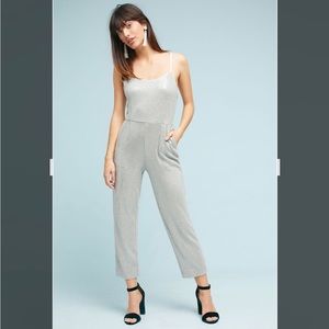 NWT by Anthropologie Claudette grey sequin jumpsuit sz 6